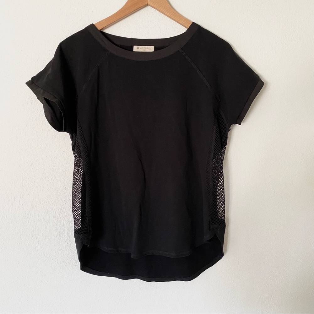 Hologram Black Mesh Side Athletic Top Short Sleeves Women's Size Large